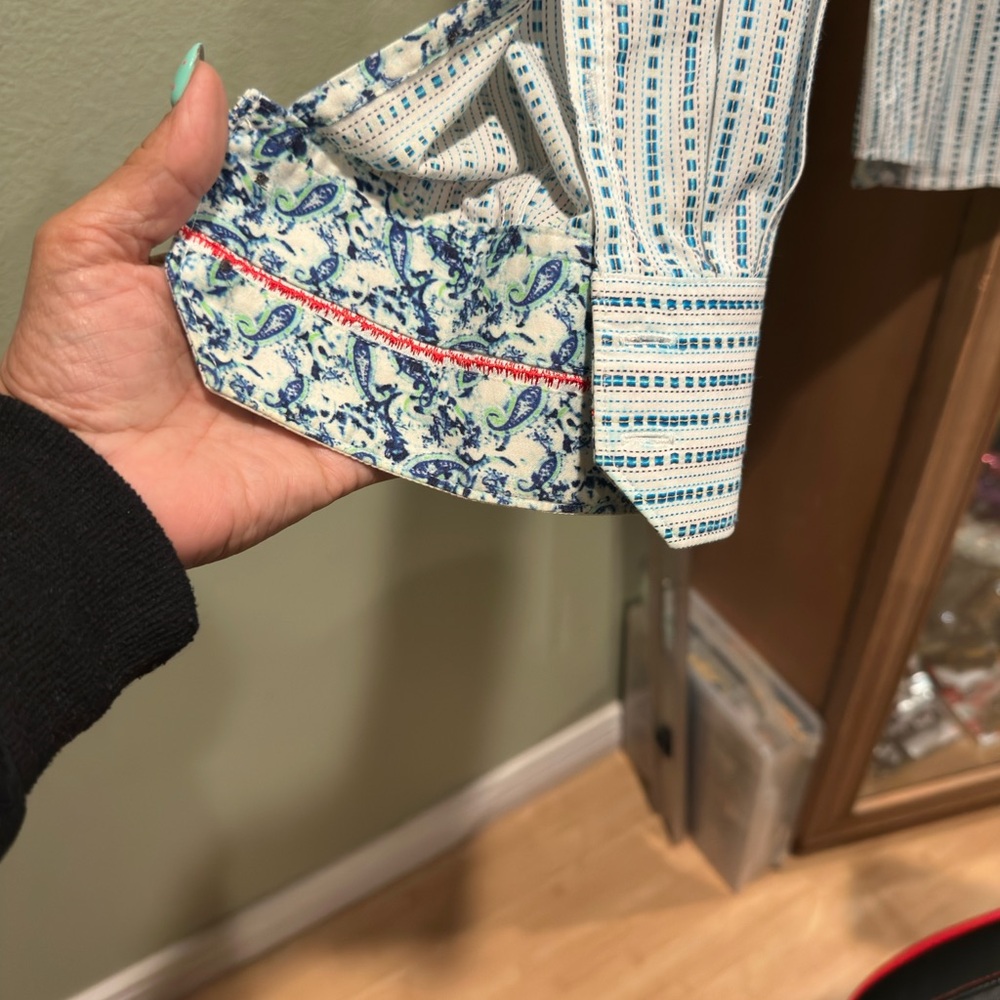 Robert Graham Blue and Cream Striped Shirt